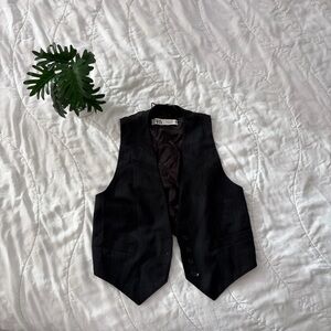 Black Striped Vest with Button Closure